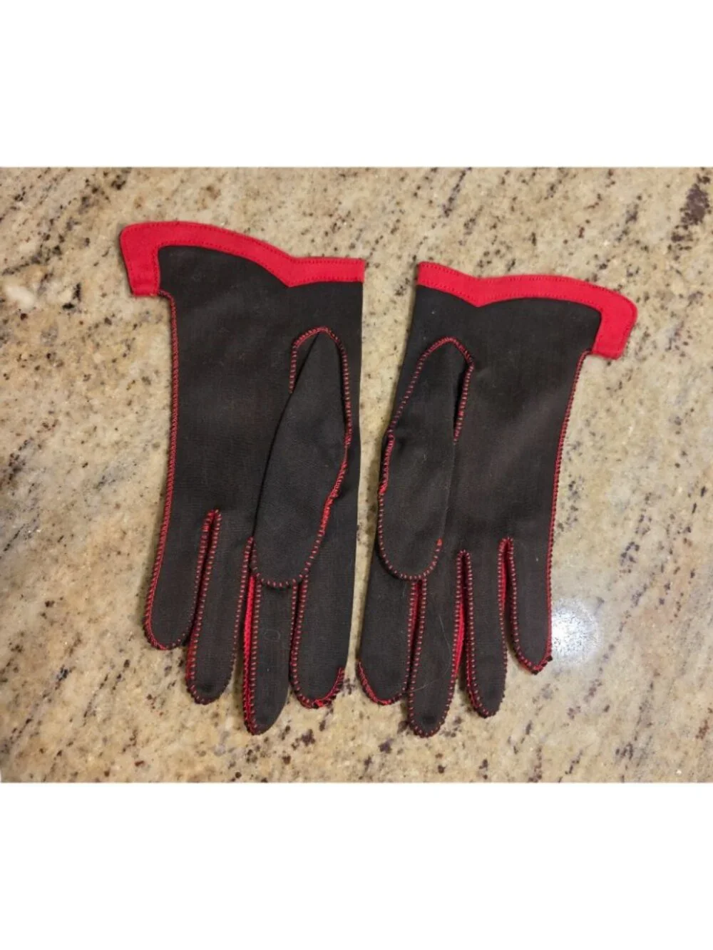 Vintage Womens Size M Gray Red Nylon Stretch Formal Gloves Shalimar